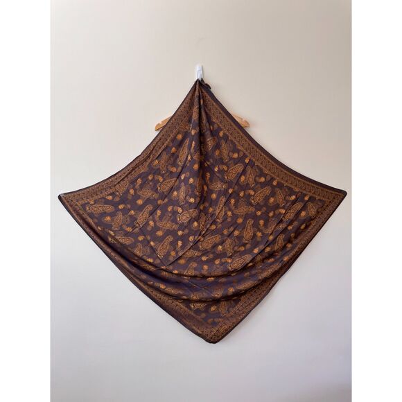 Çisil Istanbul Satin-Silk Bronze/Blue Paisley Scarf Shawl - Picture 2 of 4